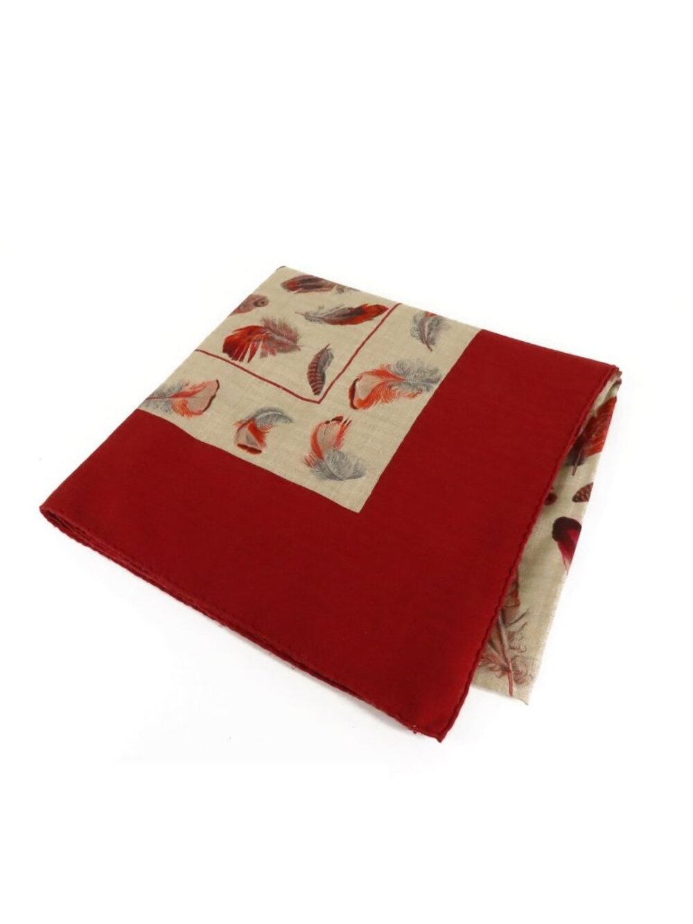 Hermes Carre Jean 140 Beige Red Cashmere Silk Plumes Shawl Scarf - Picture 2 of 9